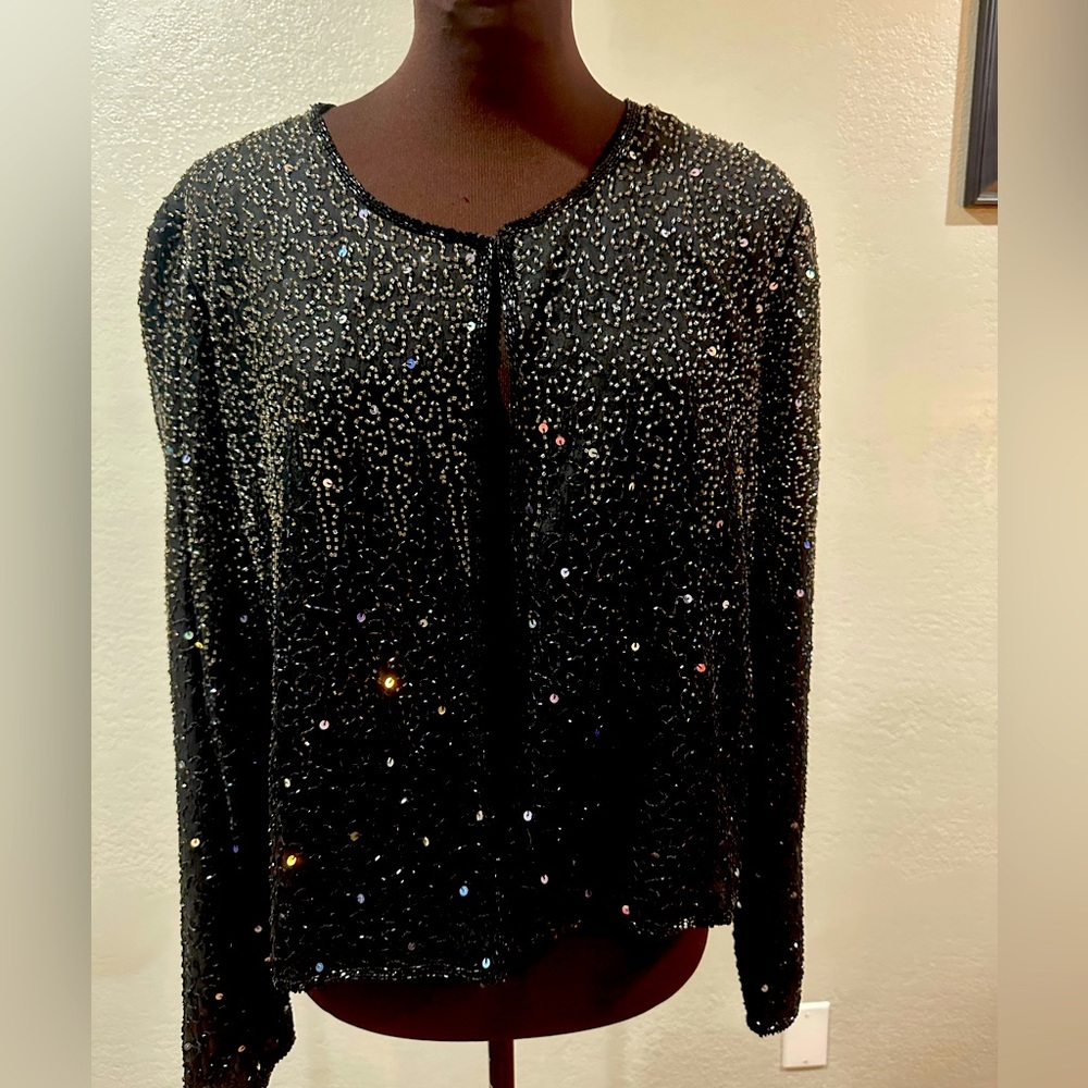 Vintage black silk beaded embellished jacket blazer